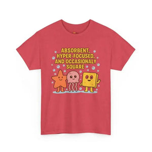 Absorbent Hyper-Focused & Occasionally Square - Heavy Cotton Tee - Unisex - Heather Red / S - T-Shirt