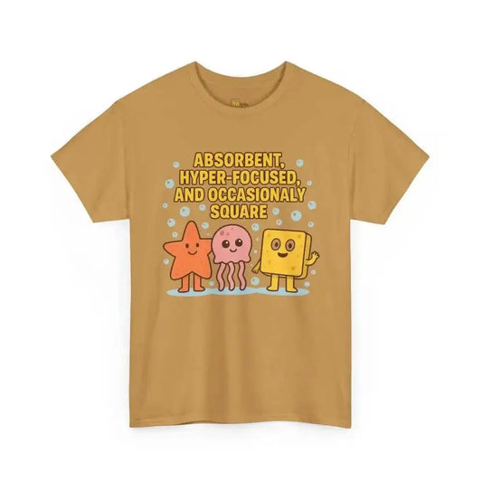 Absorbent Hyper-Focused & Occasionally Square - Heavy Cotton Tee - Unisex - Old Gold / S - T-Shirt