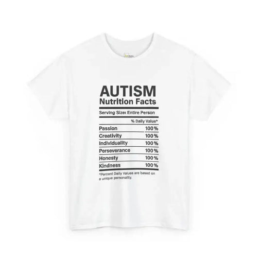 Autism Nutrition Facts - Heavy Cotton Tee - Unisex - White / L - T-Shirt
