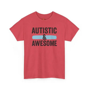 Autistic & Awesome - Heavy Cotton Tee - Unisex - Heather Red / S - T-Shirt