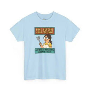 Buns Burgers & Big Feelings | Autism Acceptance - Heavy Cotton Tee - Unisex - Light Blue / S - T-Shirt