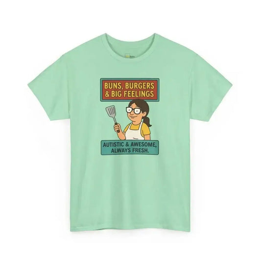 Buns Burgers & Big Feelings | Autism Acceptance - Heavy Cotton Tee - Unisex - Mint Green / S - T-Shirt