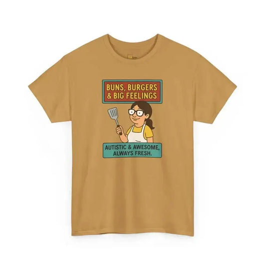 Buns Burgers & Big Feelings | Autism Acceptance - Heavy Cotton Tee - Unisex - Old Gold / S - T-Shirt