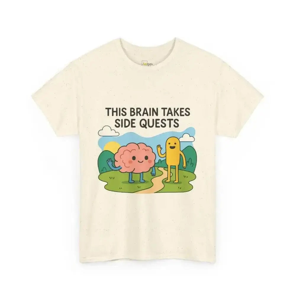 This Brain Takes Side Quests | Autism Acceptance - Heavy Cotton Tee - Unisex - Natural / S - T-Shirt