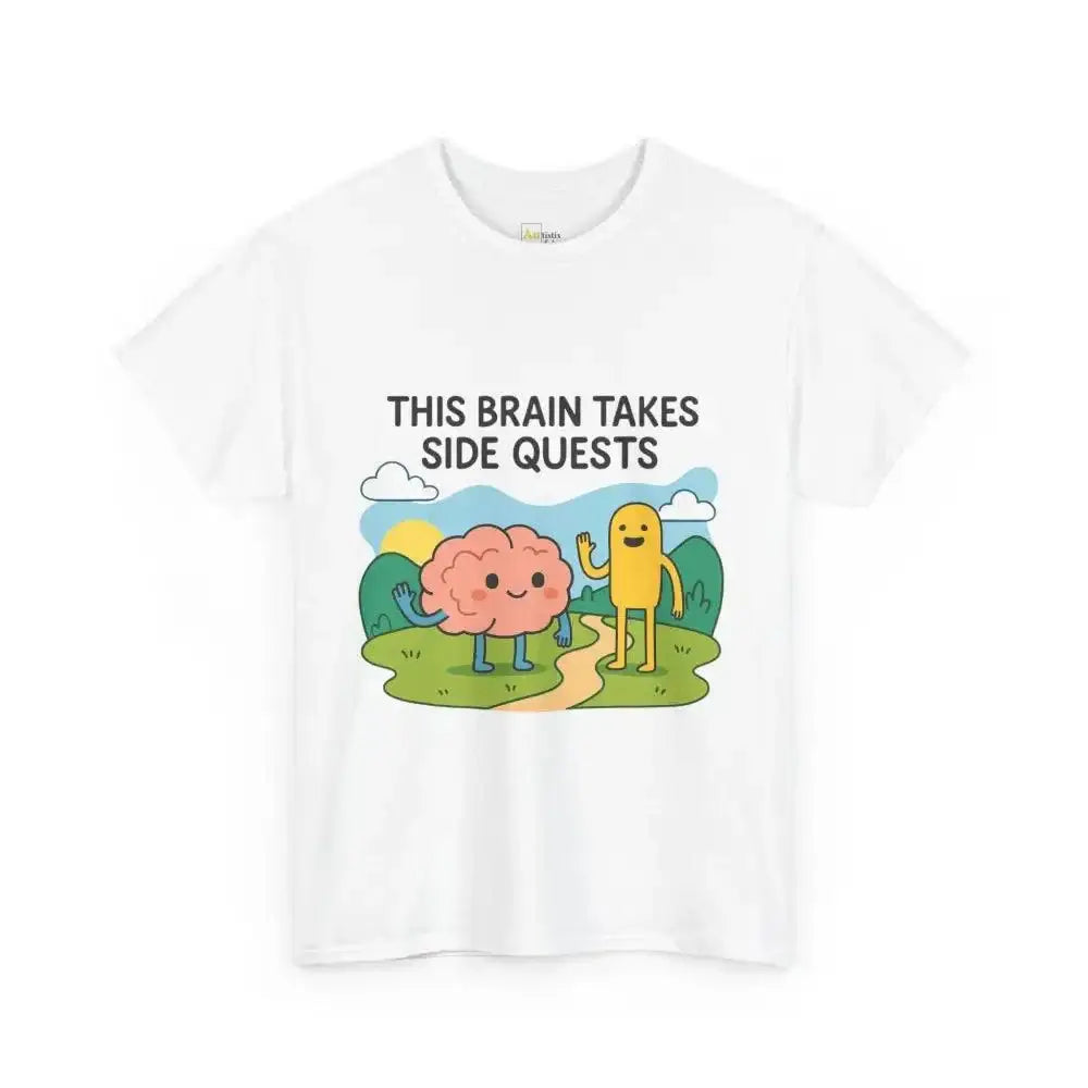 This Brain Takes Side Quests | Autism Acceptance - Heavy Cotton Tee - Unisex - White / S - T-Shirt