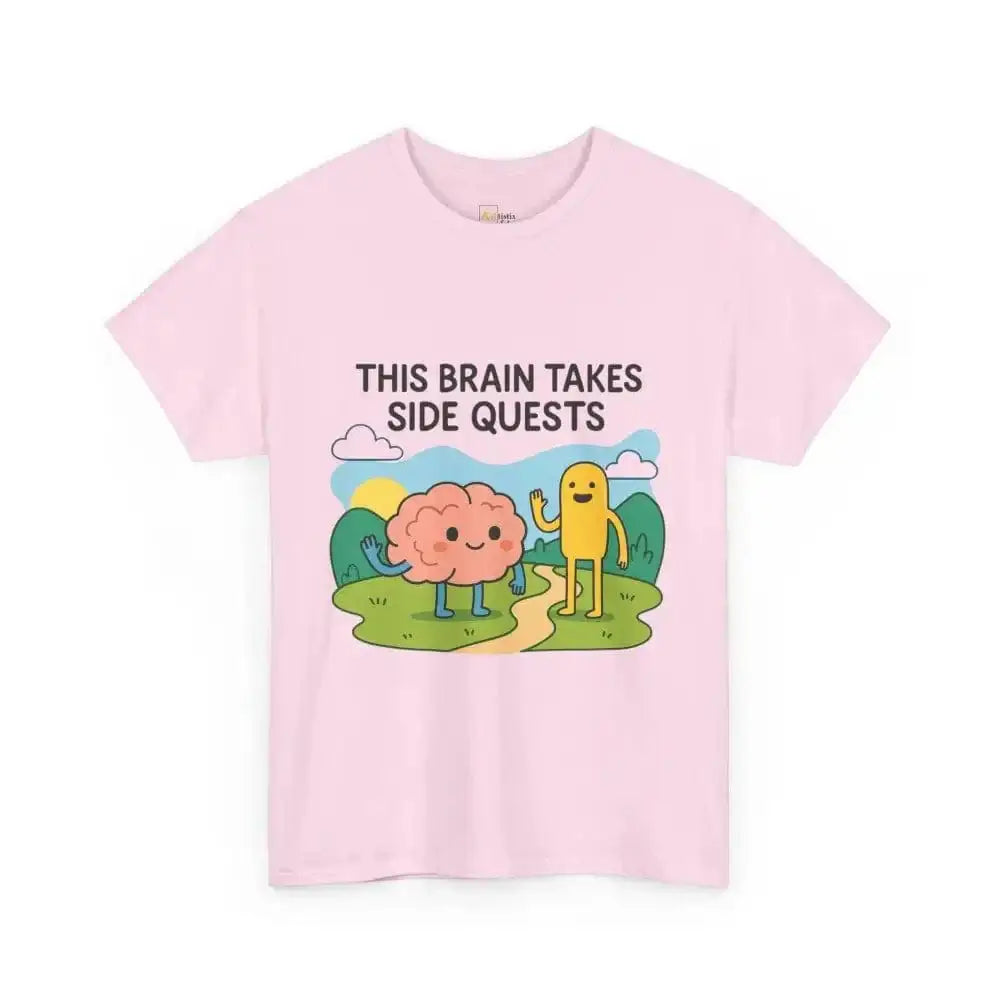 This Brain Takes Side Quests | Autism Acceptance - Heavy Cotton Tee - Unisex - Light Pink / S - T-Shirt