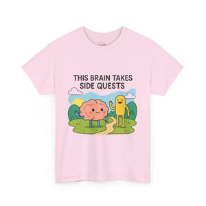 This Brain Takes Side Quests | Autism Acceptance - Heavy Cotton Tee - Unisex - Light Pink / S - T-Shirt