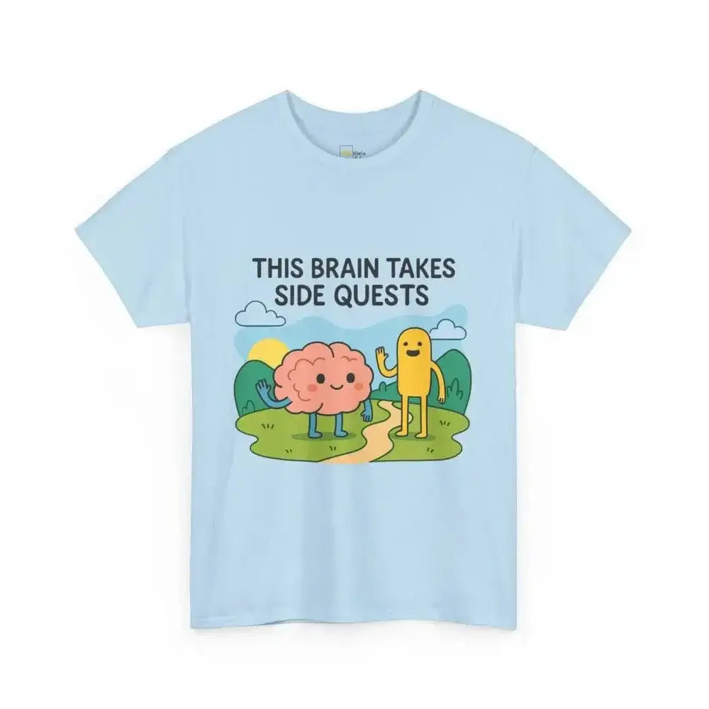 This Brain Takes Side Quests | Autism Acceptance - Heavy Cotton Tee - Unisex - Light Blue / S - T-Shirt
