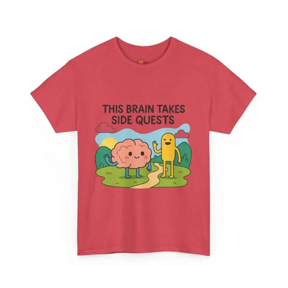 This Brain Takes Side Quests | Autism Acceptance - Heavy Cotton Tee - Unisex - Heather Red / S - T-Shirt