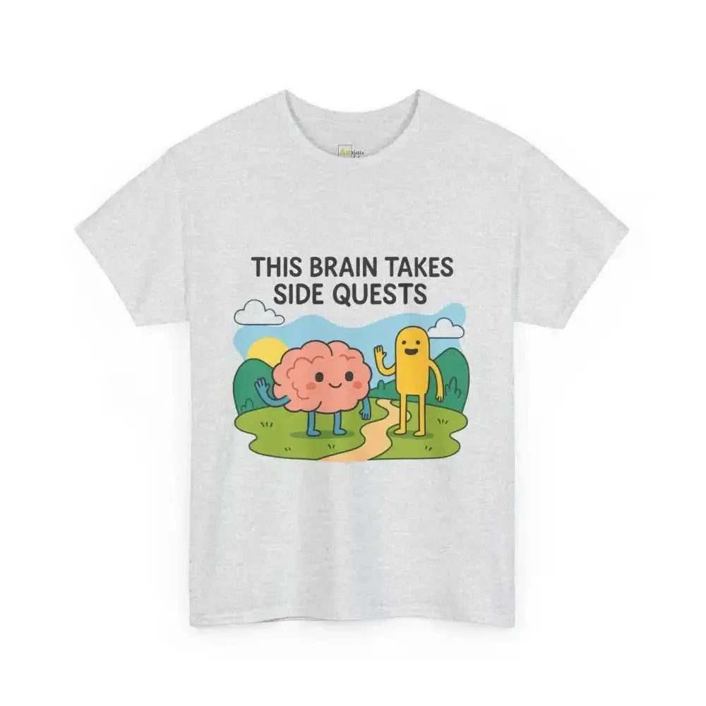 This Brain Takes Side Quests | Autism Acceptance - Heavy Cotton Tee - Unisex - Ash / S - T-Shirt