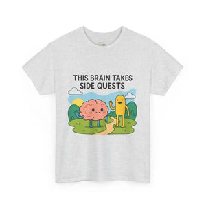 This Brain Takes Side Quests | Autism Acceptance - Heavy Cotton Tee - Unisex - Ash / S - T-Shirt