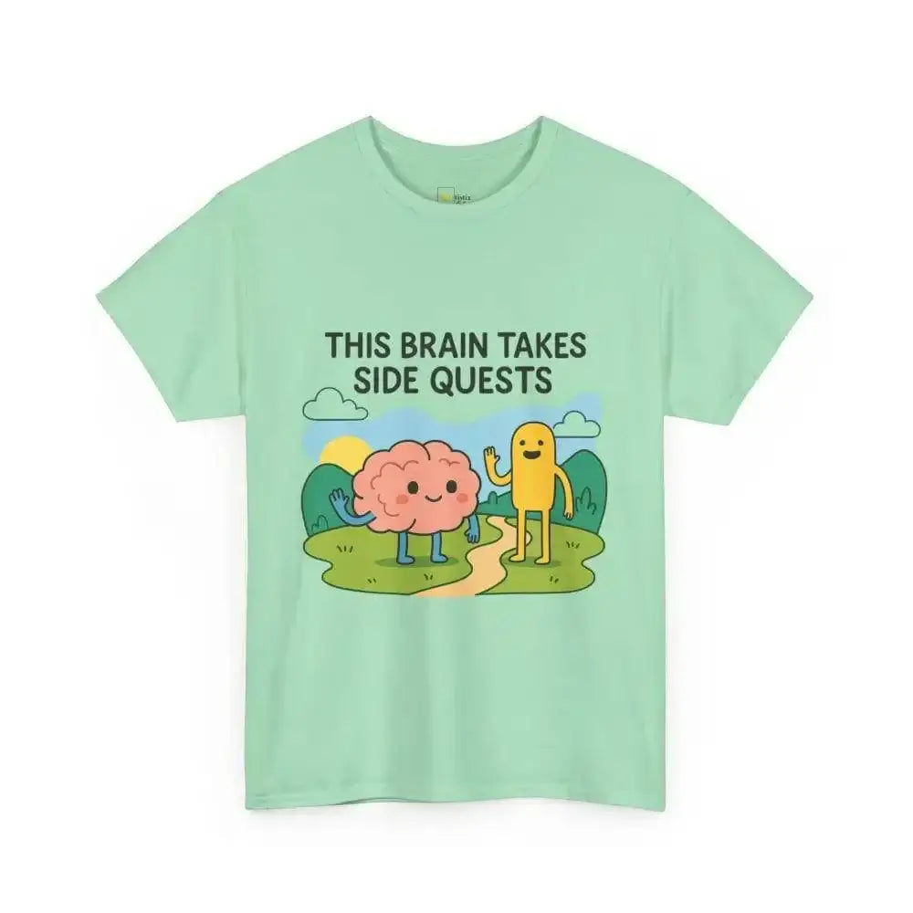 This Brain Takes Side Quests | Autism Acceptance - Heavy Cotton Tee - Unisex - Mint Green / S - T-Shirt