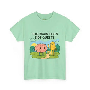 This Brain Takes Side Quests | Autism Acceptance - Heavy Cotton Tee - Unisex - Mint Green / S - T-Shirt