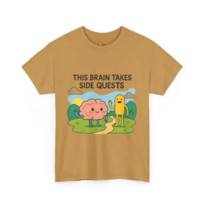 This Brain Takes Side Quests | Autism Acceptance - Heavy Cotton Tee - Unisex - Old Gold / S - T-Shirt