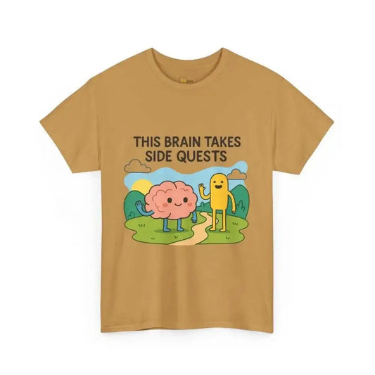 This Brain Takes Side Quests | Autism Acceptance - Heavy Cotton Tee - Unisex - Old Gold / S - T-Shirt